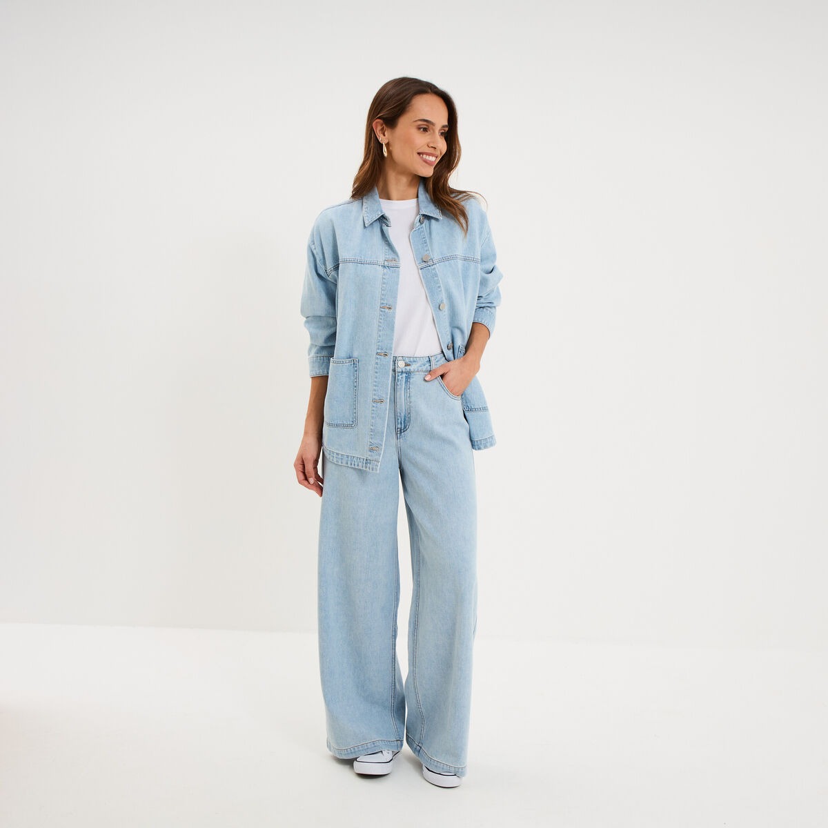 Jean extra large taille haute coton denim triple stone femme