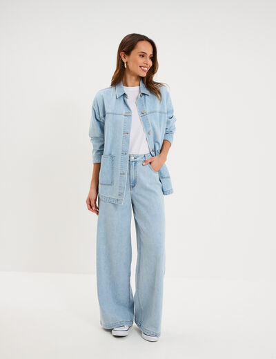 Jean extra large taille haute coton denim triple stone femme