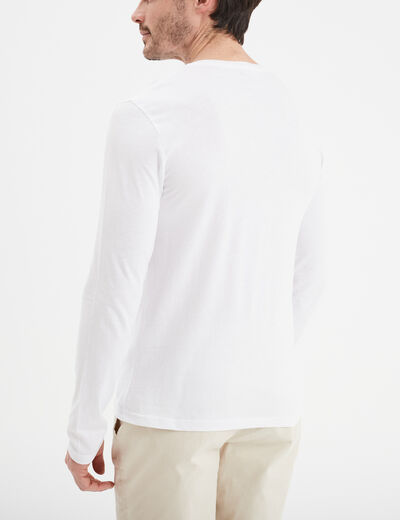 T-shirt col tunisien manches longues blanc homme