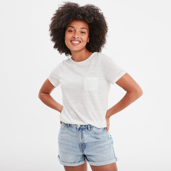 T-shirt col rond 1 poche manches courtes ecru femme