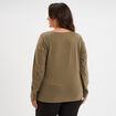 T-shirt col en V manches longues coton vert kaki femme grande taille