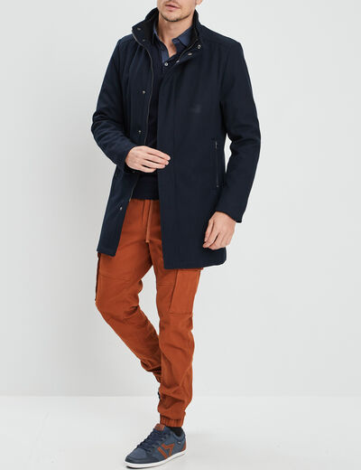 Manteau mi-long col montant bleu marine homme