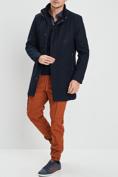 Manteau mi-long col montant bleu marine homme
