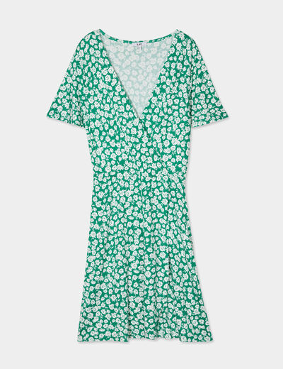Robe patineuse manches courtes vert foncé femme