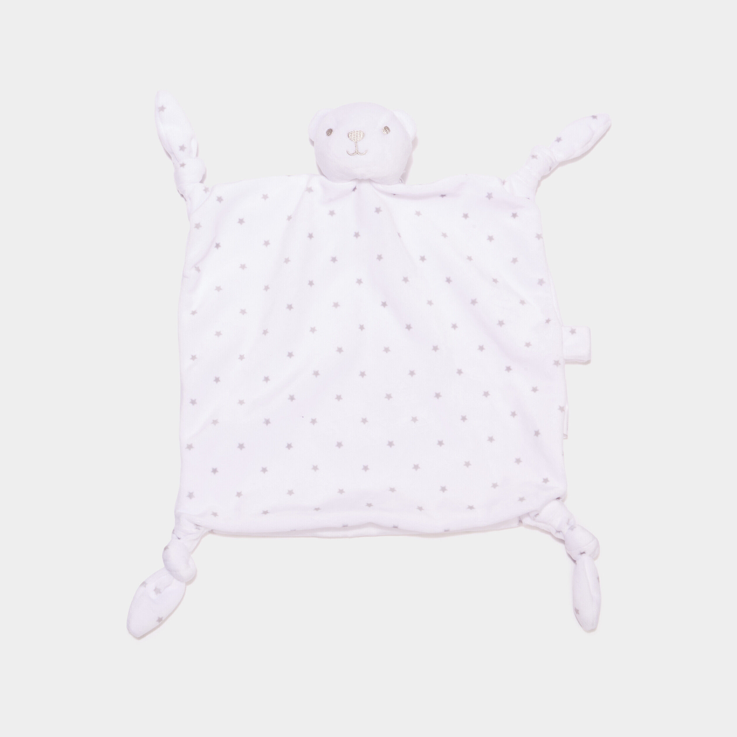 Doudou ours carré effet velours blanc bébé
