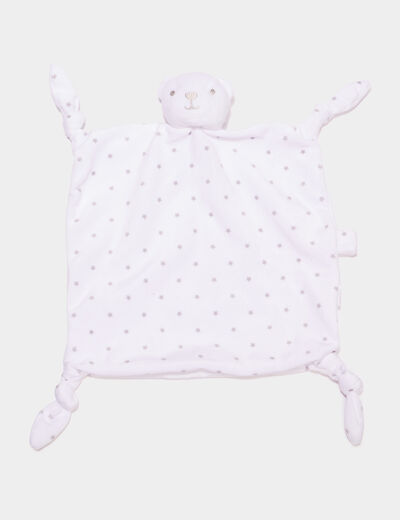 Doudou ours carré effet velours blanc bébé