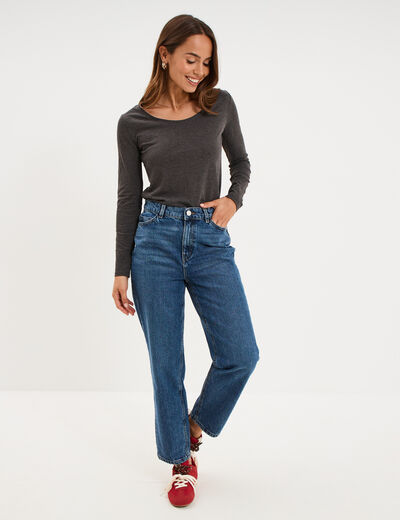 T-shirt &agrave; manches longues gris fonc&eacute; femme