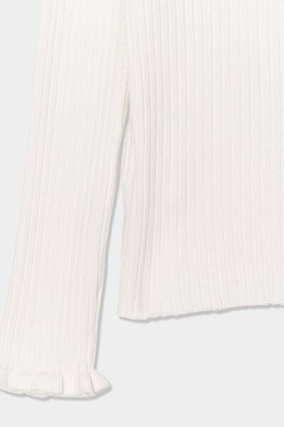 Pull c&ocirc;tel&eacute; ajust&eacute; manches longues ivoire fille