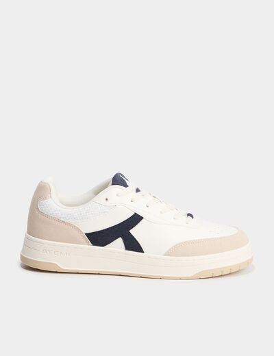 Tennis basses &agrave; lacets semelle plate bleu marine homme