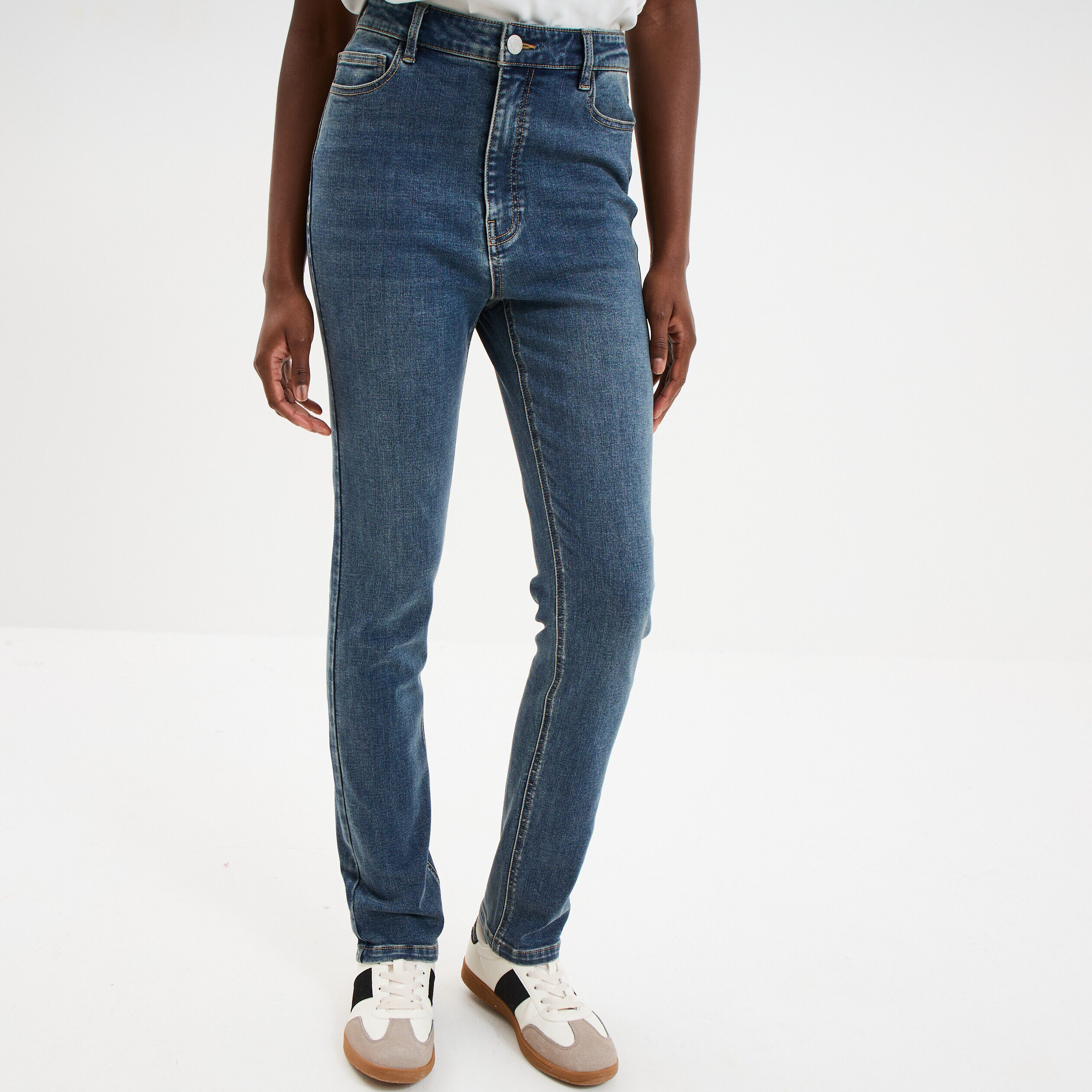 Jeans skinny taille haute 5 poches denim dirty femme LH