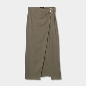Jupe midi portefeuille détail boucle vert kaki femme
