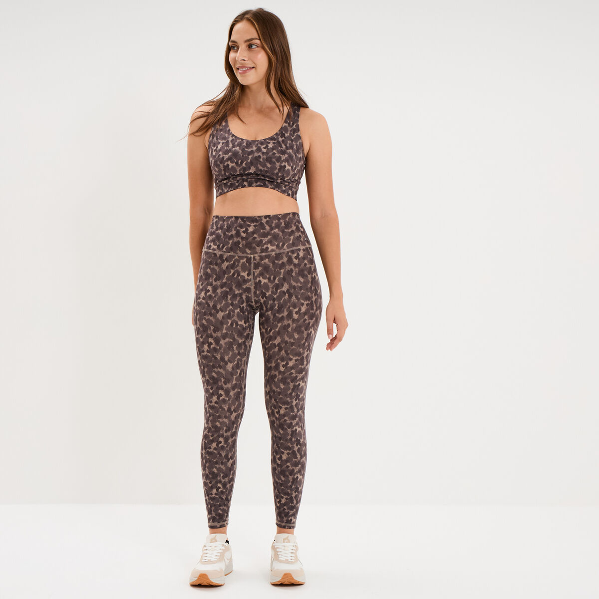 Legging de sport stretch taille haute beige femme