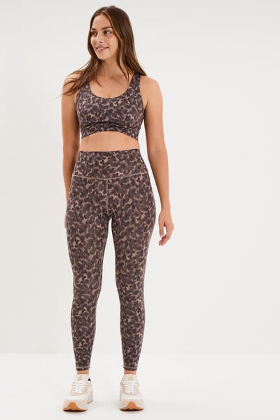 Legging de sport stretch taille haute beige femme
