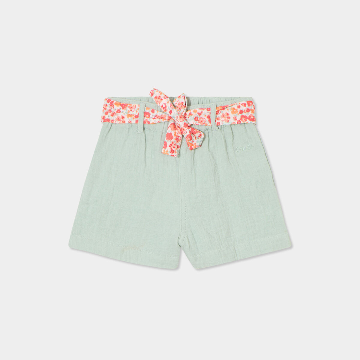 Short ceinture foulard en gaze de coton vert pastel bébé fille