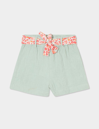 Short ceinture foulard en gaze de coton vert pastel bébé fille