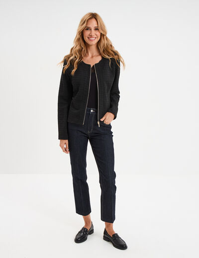 Veste effet tweed zippée ajustée noir femme
