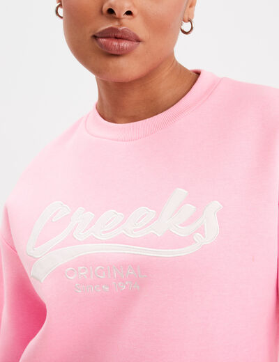 Sweat col rond manches longues Creeks rose fluo femme