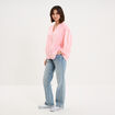 Blouse oversize manches brod&eacute;es rose fluo femme