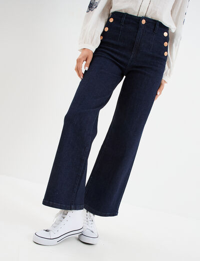 Jeans flare 7/8ème taille haute coton denim brut femme