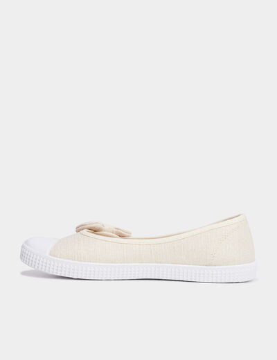 Ballerines en toile avec noeuds sable femme