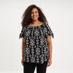 T-shirt gaufr&eacute; avec manches &agrave; noeuds noir femme grande taille
