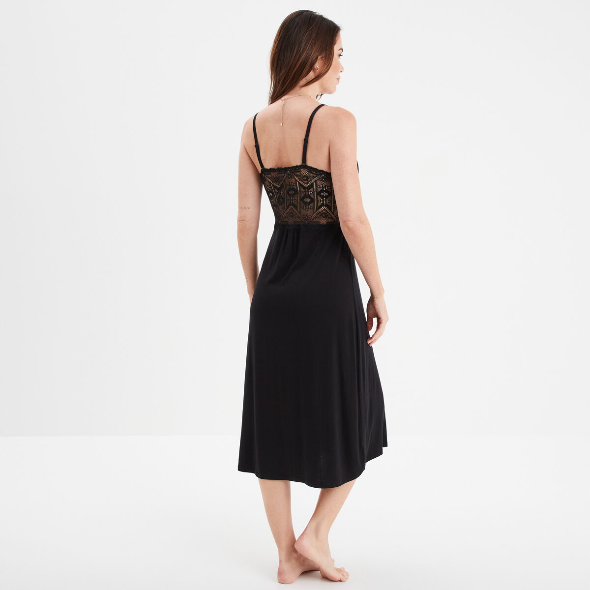 Nuisette longue buste dentelle noir femme