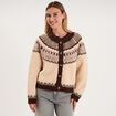 Gilet col rond manches longues beige femme