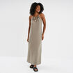 Robe longue col bijou amovible vert kaki femme