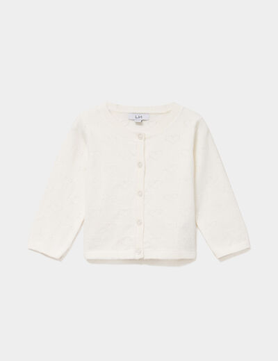 Gilet manches longues boutonn&eacute; blanc b&eacute;b&eacute; fille