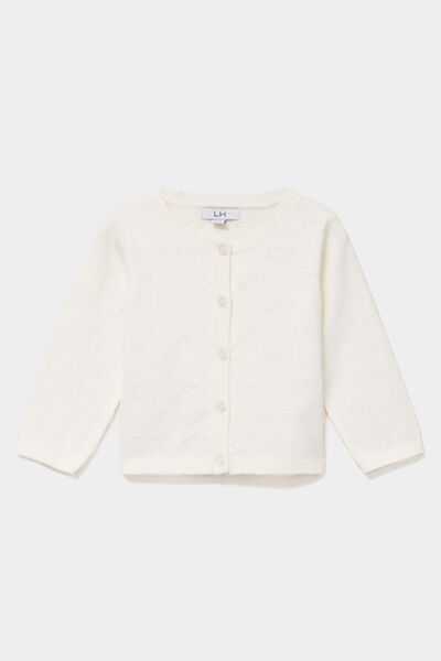 Gilet manches longues boutonn&eacute; blanc b&eacute;b&eacute; fille