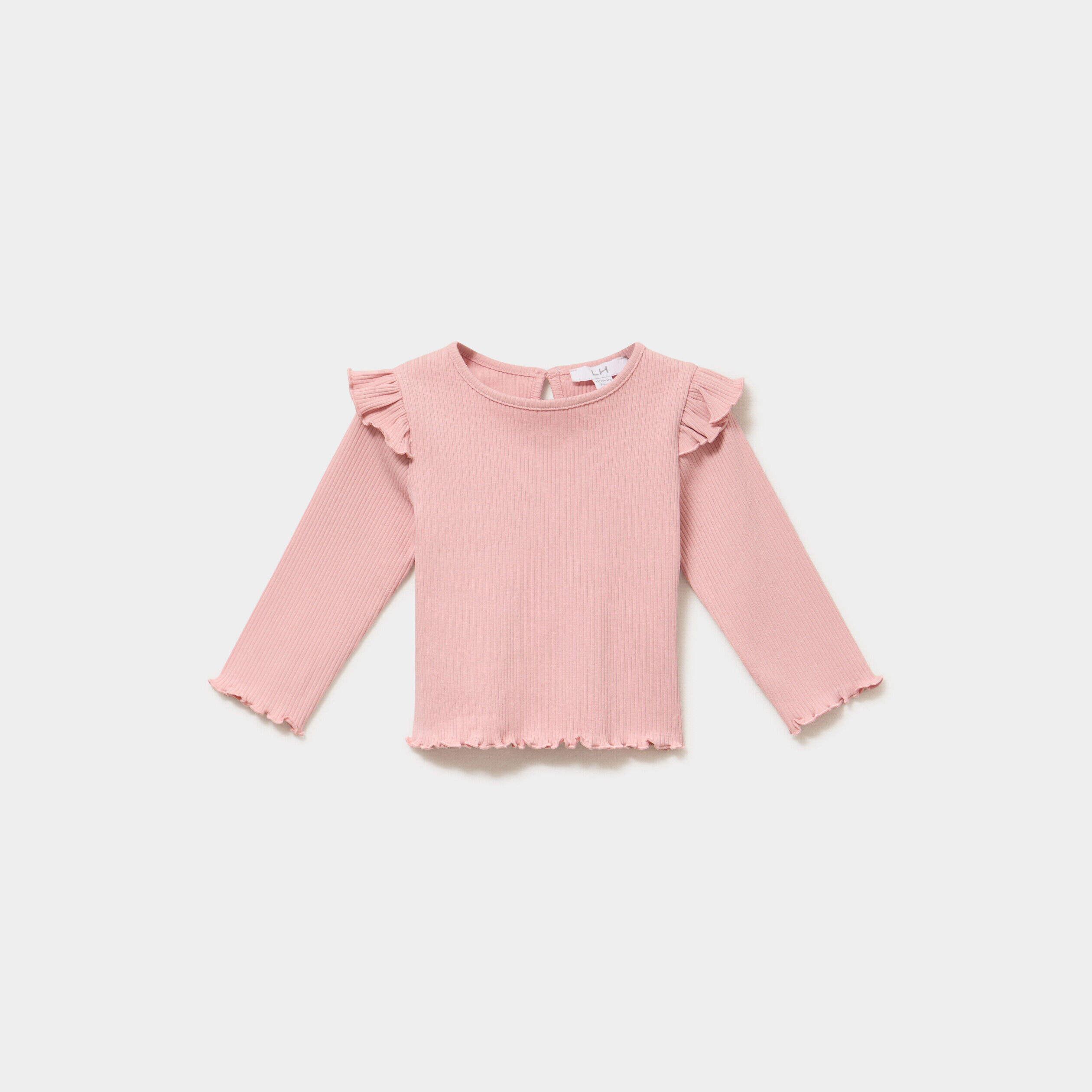 T-shirt côtelé volants aux épaules rose poudrée bébé fille LH