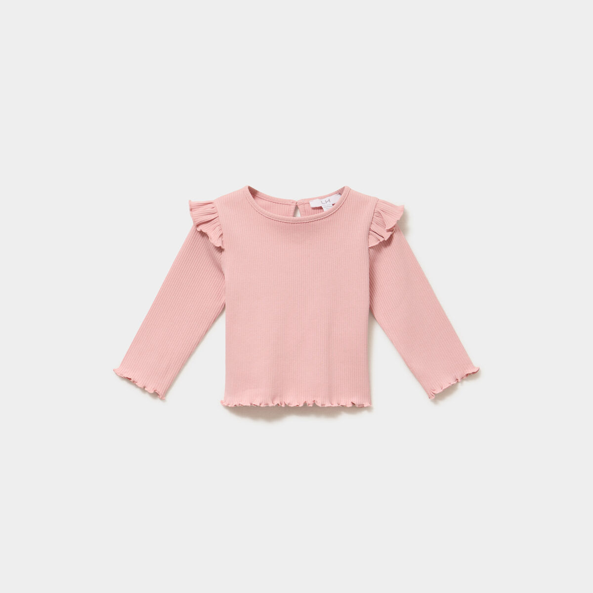 T-shirt c&ocirc;tel&eacute; volants aux &eacute;paules rose poudr&eacute;e b&eacute;b&eacute; fille