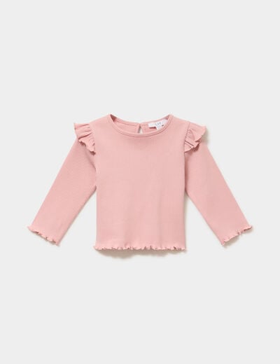T-shirt c&ocirc;tel&eacute; volants aux &eacute;paules rose poudr&eacute;e b&eacute;b&eacute; fille
