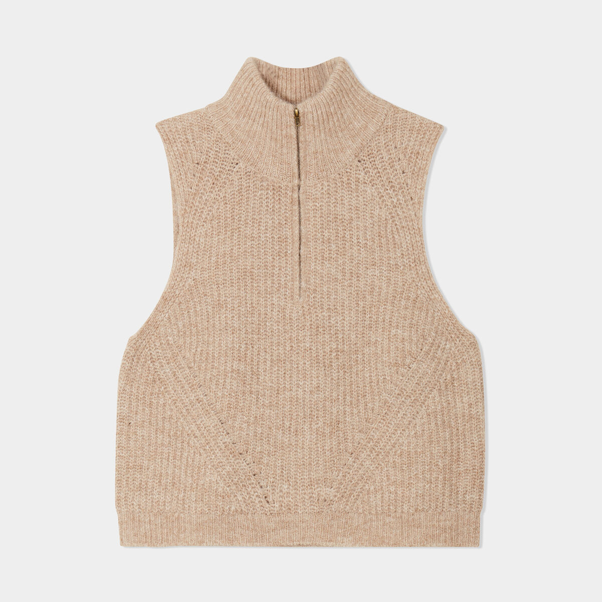 Pull col camionneur sans manches beige femme