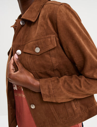 Veste effet su&eacute;dine marron femme