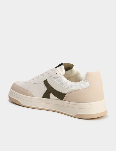 Baskets &agrave; lacets semelle plate vert kaki homme