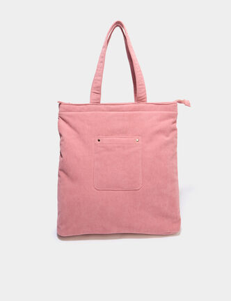 Sac tote bag zipp&eacute; effet velours vieux rose femme
