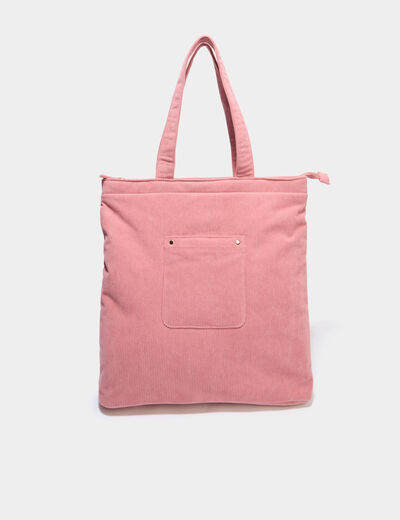 Sac tote bag zipp&eacute; effet velours vieux rose femme