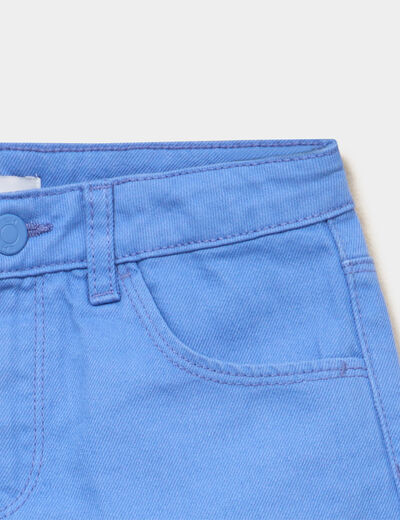 Short droit en coton taille ajustable bleu electrique fille