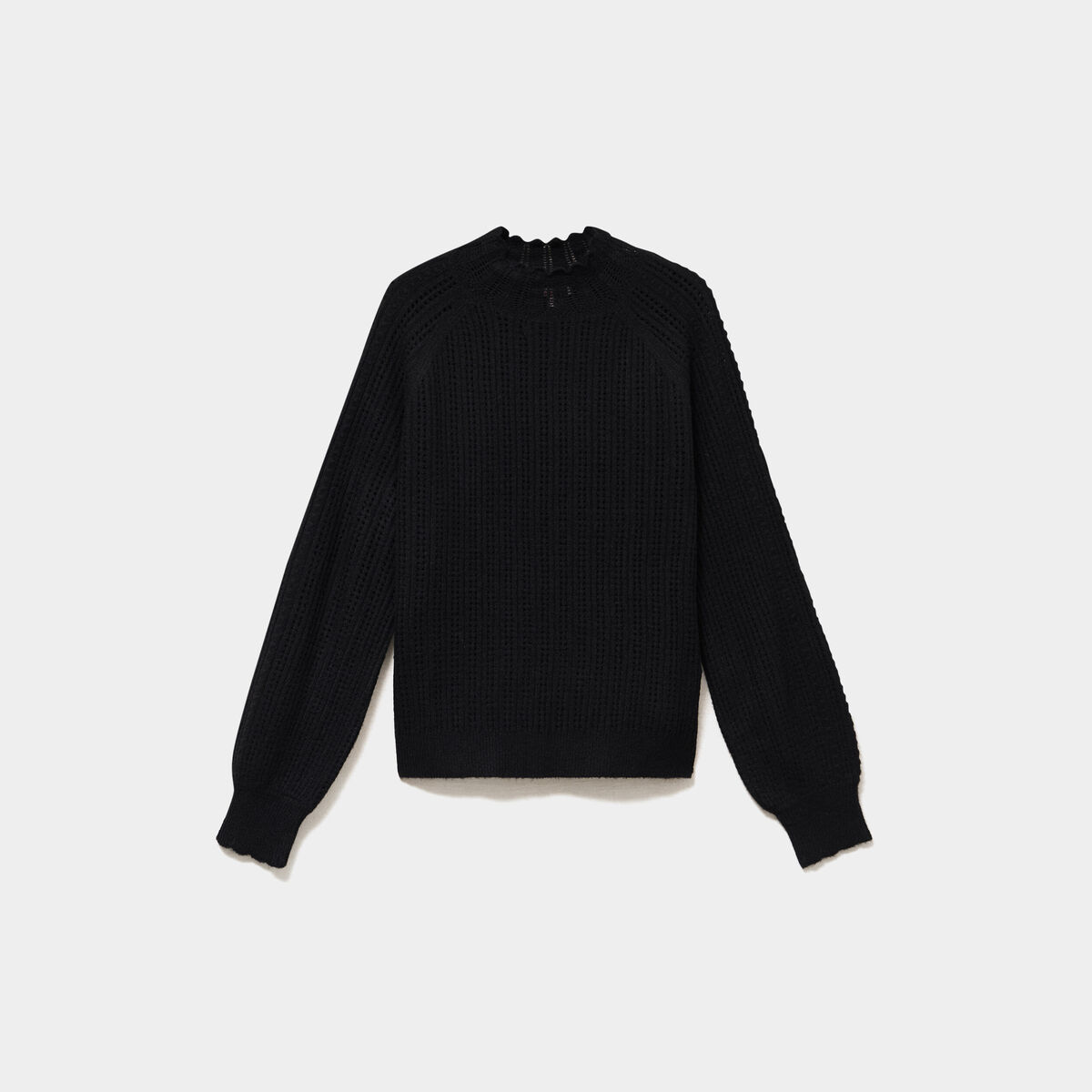 Pull col montant textur&eacute; manches longues noir femme