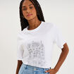 T-shirt col rond manches courtes imprim&eacute; blanc femme