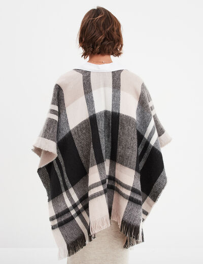 Poncho à franges mi-long noir femme
