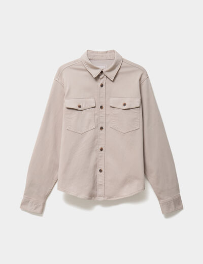 Surchemise droite m&eacute;lange coton stretch gris clair homme
