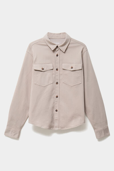 Surchemise droite m&eacute;lange coton stretch gris clair homme