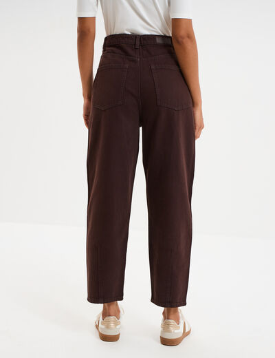 Jean balloon taille haute 7/8ème coton marron foncé femme