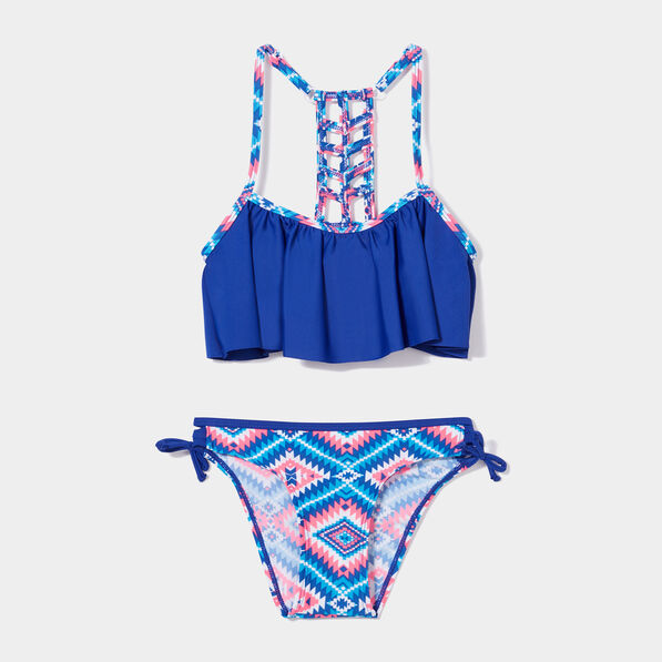 Maillot de bain 2 pièces bleu fille