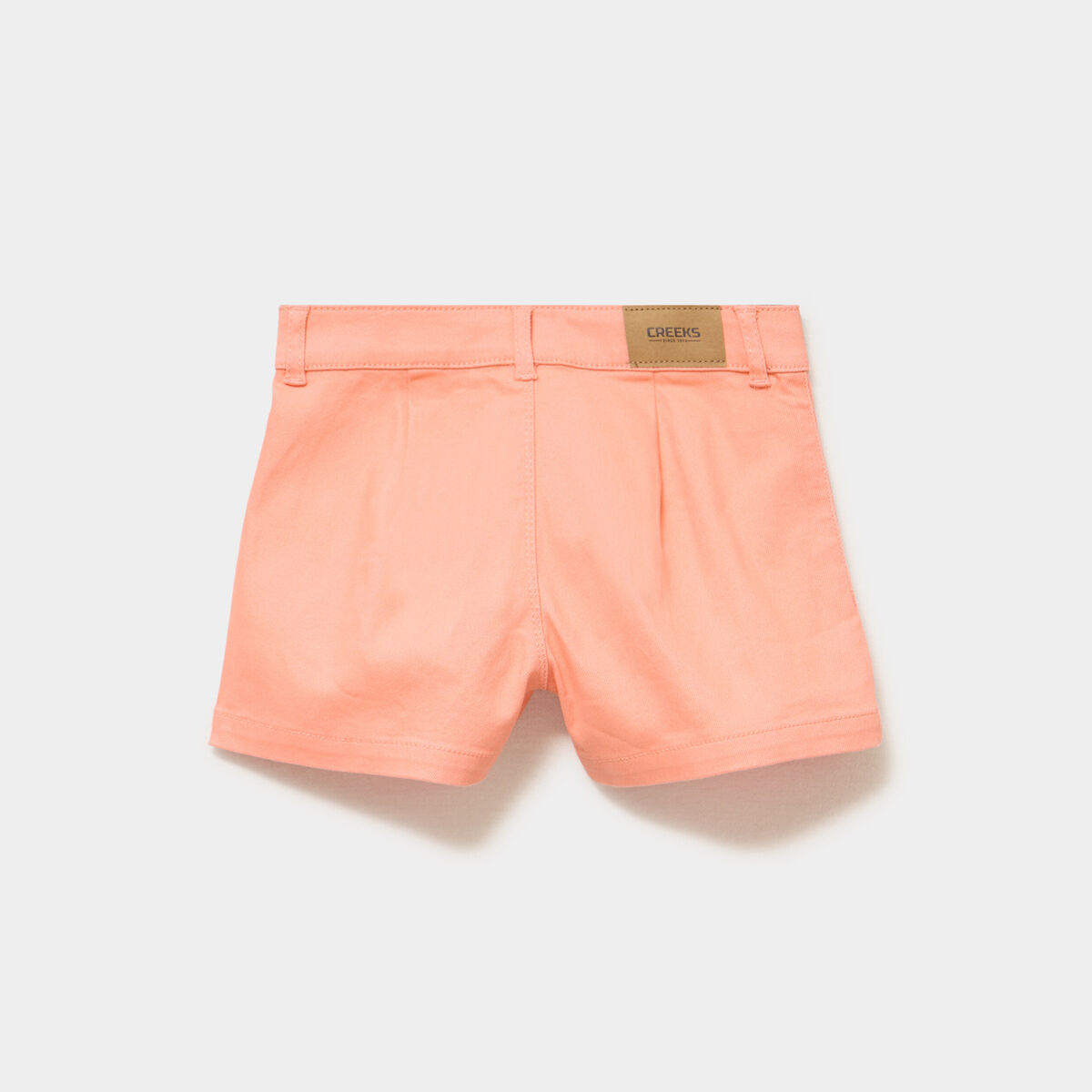 Short droit poches plaqu&eacute;es stretch orange corail fille