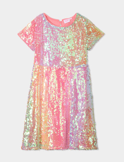 Robe à sequins manches courtes multicolore fille