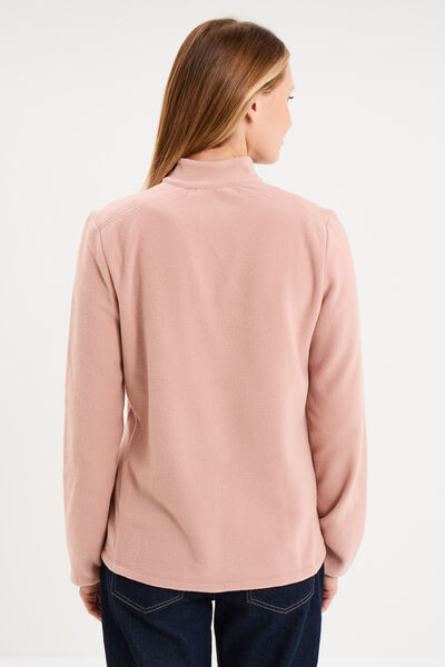 Sweat polaire col camionneur rose poudr&eacute;e femme