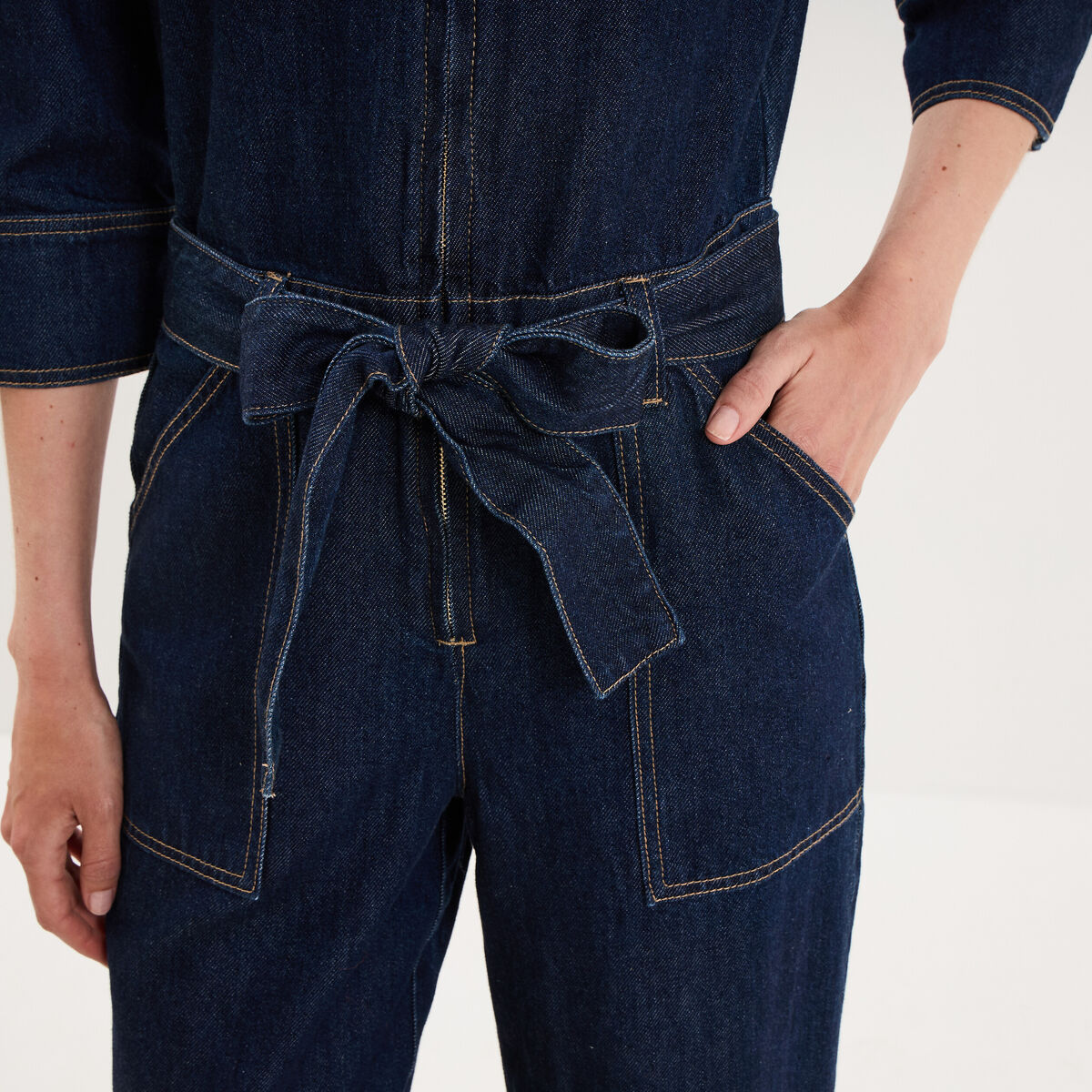 Combinaison pantalon large en jean coton denim brut femme